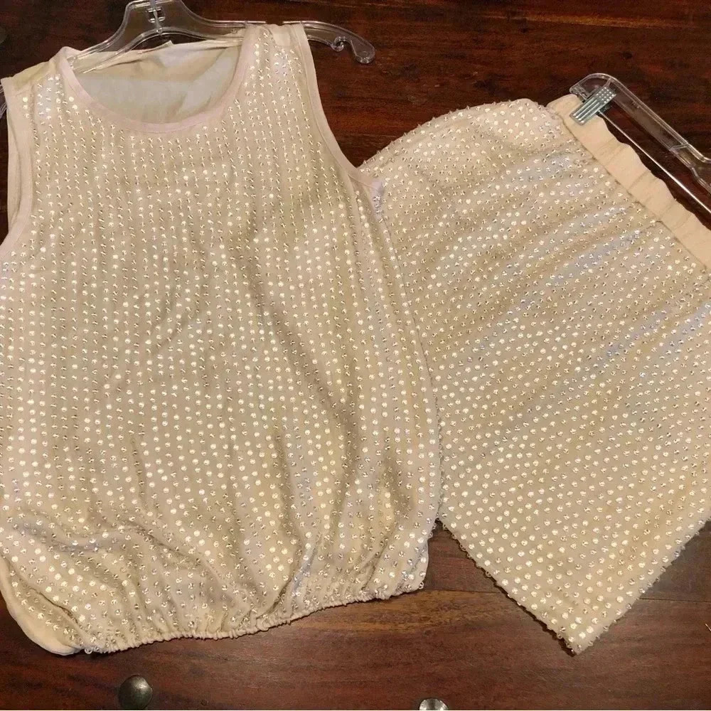 L’AGENCE Beaded Top & Mini Skirt Size Medium. Champagne color. So cute. - Picture 4 of 15